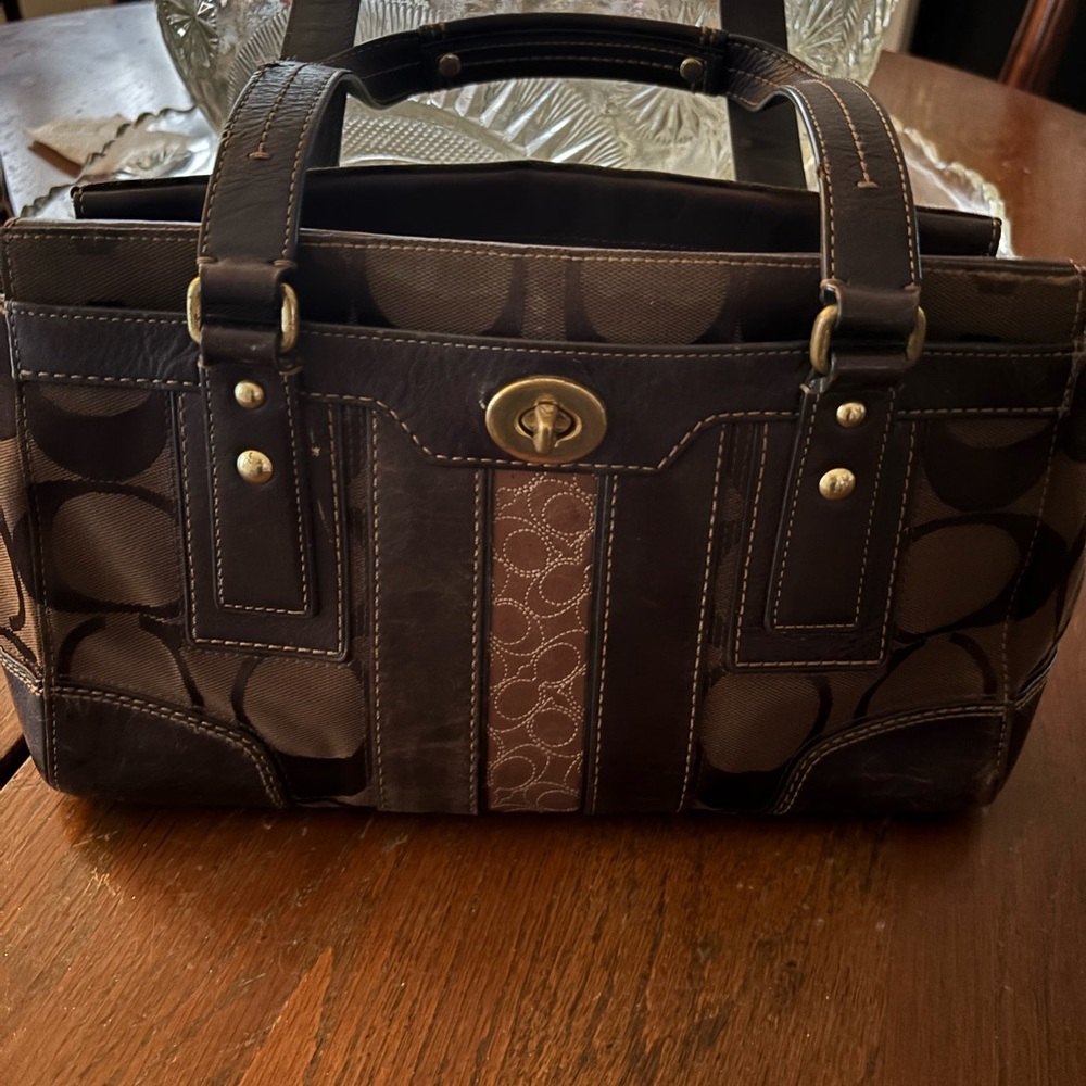 Coach Dark Brown and Black Signature Shoulder Bag